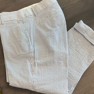 J. Crew Women’s Searsucker Blue and White Striped Chinos